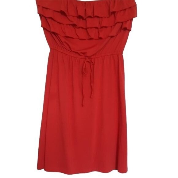 New cute summer dress strapless ruffles drawstring waist coral size large. - Picture 4 of 7